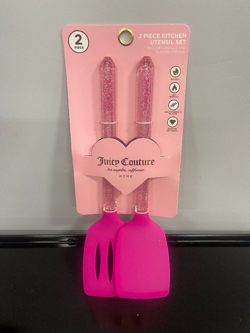Juicy Couture Home Pink Glitter 2 Pc Silicone Spatula Set NIP